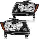 Headlights Assembly Pair for 2011 2012 2013 Jeep Grand Cherokee / 2011-2017 Jeep Compass Halogen Headlamps Head Lights Replacement Driver and Passenger Side,Black Housing Amber Reflector