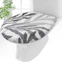 Grey Leaves Bathroom Toilet Lid Cover Soft Microfiber 17.5'' x 15'' Plush Tufted Toilet Seat Machine Washable Adjustable Rubber Backing Cover Fits Most Round Elongated Oblong Lids (Gray)