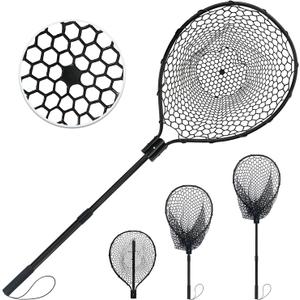 All Metal Telescoping Rubber Fishing Net with Handle Length: 59" Depth:19.7" Hoop: 26"x18" Large Silicone Fish Landing Net Pier/Kayak/Fishpond/Saltwater/Salmon Extendable Fishing Gear (Black)