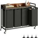 Laundry Hamper with Shelf, Laundry Basket 4 Section, Laundry Sorter with Pull-Out Removable Large Bags and Movable Wheels, Metal Frame, 4 x 15.87 Gallons (60L), Rustic Brown + Blck PF07XLY ((4 Bags)43.7"L x 15.74"W x 33.66"H)