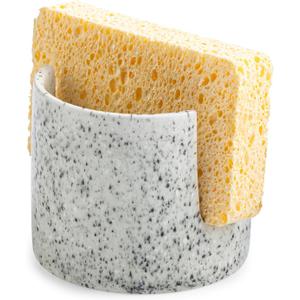 Zoeeker Kitchen Sink Sponge Holder, Dish Sponge Rack Ceramic Brush Holder Farmhouse Kitchen Dish Rack for Brush, Scrubbers, Bathroom, Sink, Speckled Glaze (Cylindrical)