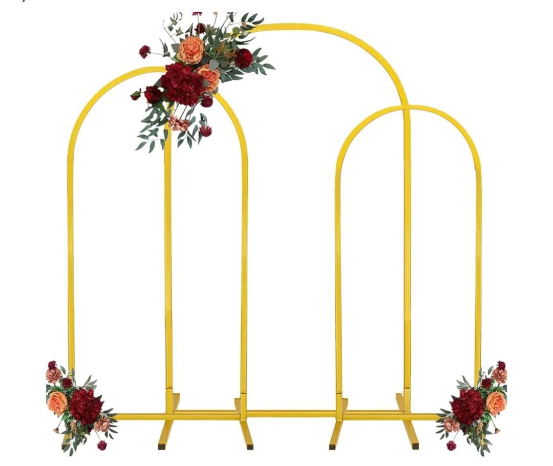 Set of 3 Wedding Arch Stand Gold Metal Arch Frame for Baptism Wedding Ceremony Birthday Party Bridal Baby Shower Event Celebration Decor (7.2FT, 6.6FT, 6FT