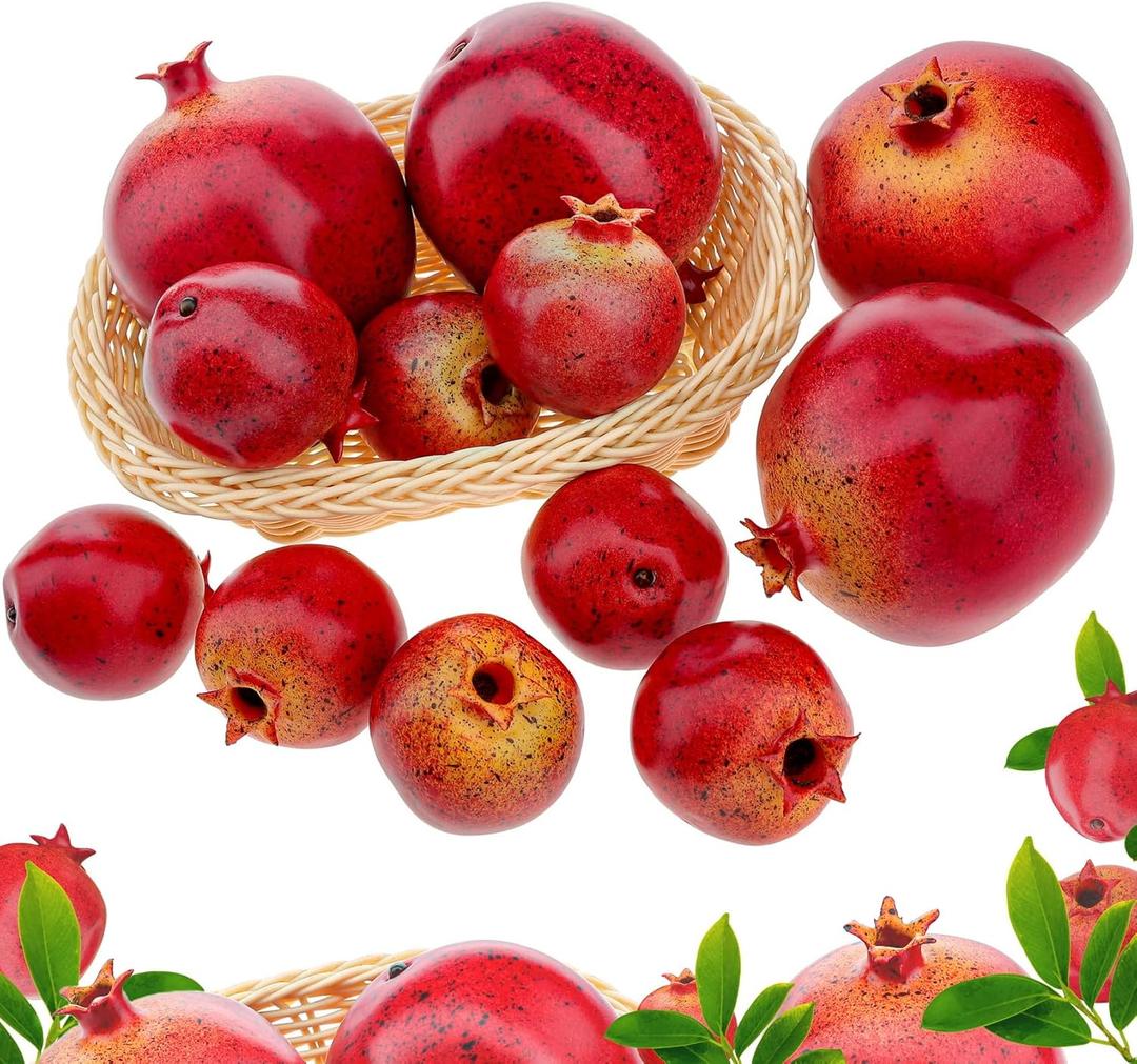 Woration Simulation Lifelike Fake Pomegranates Decoration Realistic Artificial Fruits Props Vivid Pomegranates Home Kitchen Shop Wedding Display 12PCS (12pcs Big & Small Pomegranate Set)