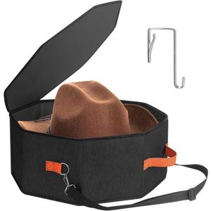 Hat Storage Box for Women & Men, Hardboard Support Hat Boxes with 1 Door Hook Hat Organizer, Cowboy Hat Box for Travel, Hat Bag Hat Case (Black)