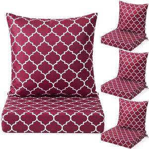 Hoteam 4 Set Outdoor Chair Patio Cushions 20 x 20 Inch Deep Seat Waterproof Chair Cushions for Patio Furniture Set Replacement Removable Seat and Back (20 x 20 Inch,Maroon Lantern)