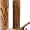 Saffron & Sage Premium Acacia Wood Salt and Pepper Grinder Set of 2-8 Tall Salt and Peppercorn Mill with Adjustable Coarse Settings, Rust Resistant, Smooth and Quality Grinding Mechanism