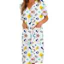 YYA Loose Nightgowns for Women Short Sleeve Sleepwear V Neck Nightshirt with Pockets Soft Pajama Dress White Print S (White, S)