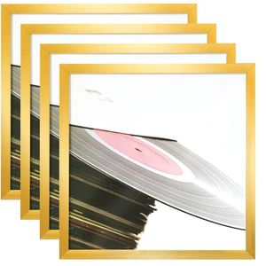 Eletecpro 12.5x12.5 Record Frame Gold Vinyl Frames Set of 4 Made of PVC with Acrylic Cover, Displays 12 Inch LP by Hanging, Lightweight and Sturdy Album Frames for Home Wall Decor