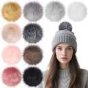 Juinte 10 Pcs 6inch Faux Fur Pom Pom for Hats Large Fluffy Pompom Balls for Valentine's Day DIY Crafts with Elastic Loops for Beanies, Shoes, Keychain, DIY Knitting Accessories (Classic Neutrals)