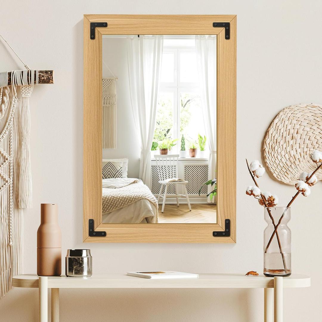 Bathroom Mirror for Wall with Wooden Frame,36"x24"Solid Wood Vanity Mirror for Farmhouse, Bathroom, Bedroom Decor, Vertical or Horizontal Hanging(White)