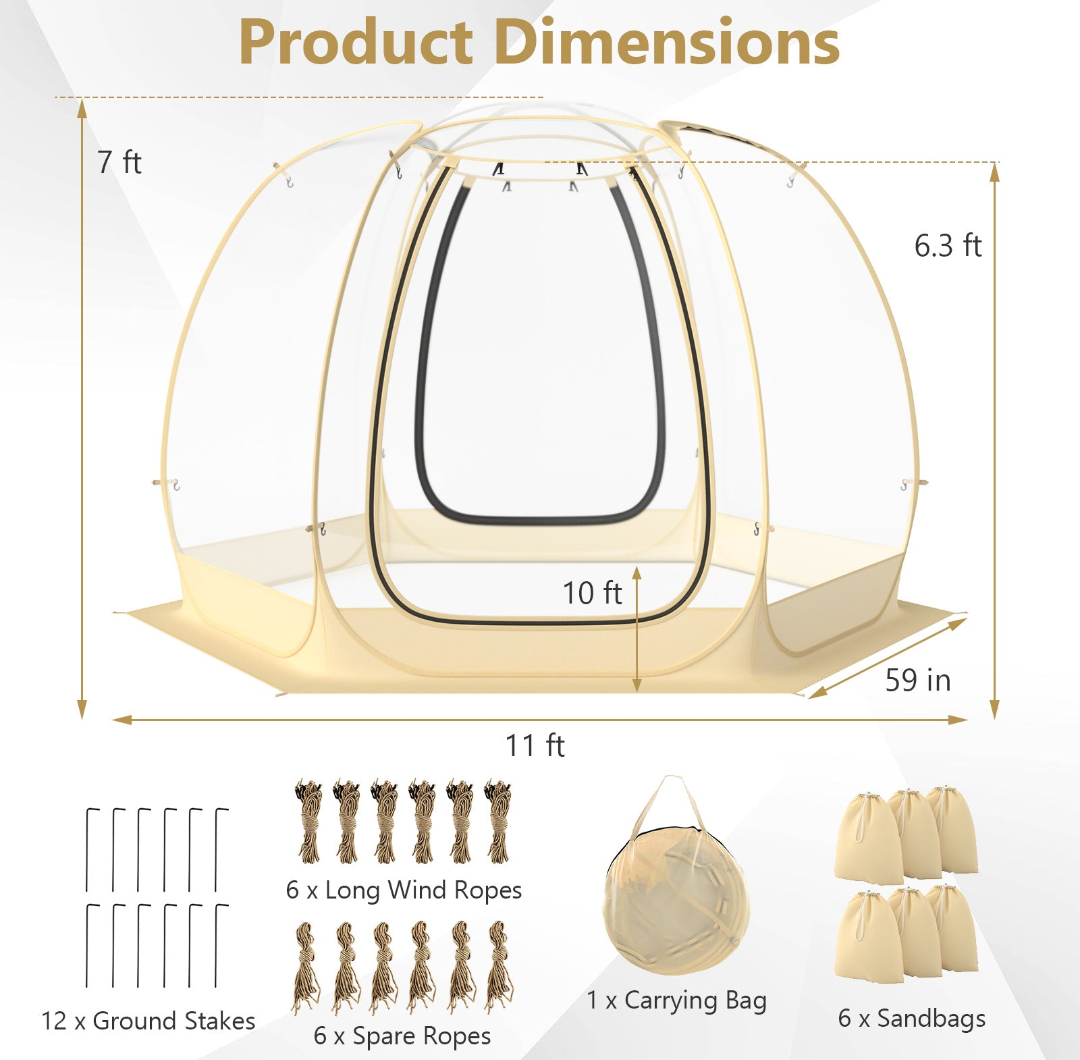 Tangkula Pop Up Bubble Tent, 11x11 ft Oversize Outdoor Dome Tent for 6-10 People with 12 Stakes