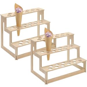 Queekay 2 Pcs 66 Holes Ice Cream Cone Holder Stand Wooden Cone Holders for Party Waffle Displaying Buffet Restaurant Food Catered Events Birthday Wedding Decoration