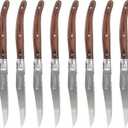 Laguiole Style Steak Knives Set of 6, Serrated Stainless Steel Steak Knife Set, Elegant French Design, Dishwasher Safe, Gift Box for Dinner & BBQ (wood-8)