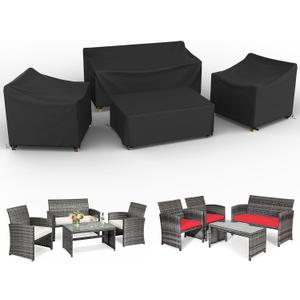 Patio Furniture Cover Set 4 Piece Outdoor Furniture Cover Waterproof, 600D Heavy Duty Lawn Outdoor Sectional Table and Chair Protection -Black Large