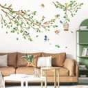 decalmile Birds on Tree Branch Wall Decals Spring Green Leaves Flying Bird Wall Stickers Living Room Bedroom Sofa TV Background Wall Decor