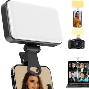 Luz para selfie, 66 luces LED de llenado de telfono, luz de videoconferencia recargable, con clip de luz para telfono, montaje de tornillo de cmara, luz de video porttil para transmisin en vivo, (Negro -)