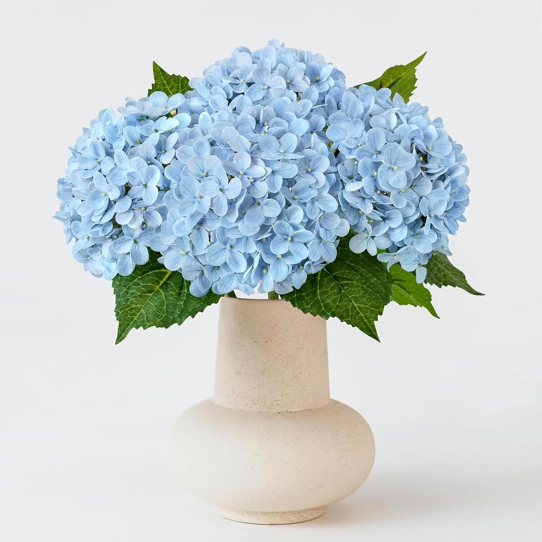 ZYTUYO 20 inches 4 Pcs Sky Blue Real Touch Hydrangea Artificial Flowers Boho Lifelike Real Looking Latex Hydrangeas Flower with Long Stem for Home Decor Spring Table Centrepiece