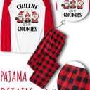 Matching Christmas Pajamas for Family/Couples, Plaid Pants with Christmas Tree Printed Tops Sleepwear, Xmas PJs Sets (Small, Dwarf)