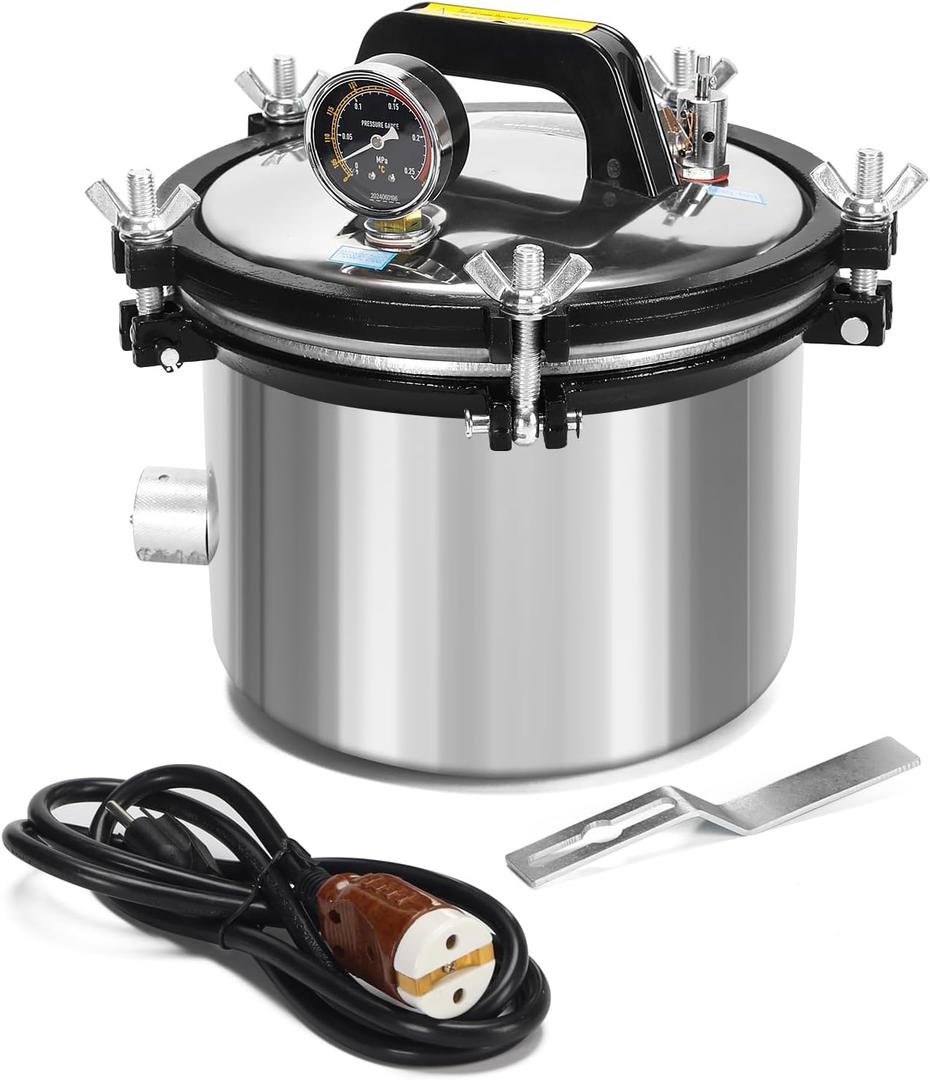 8L Portable Steam Autoclave for Laboratory Tool Cleaning, 304 Stainless Steel, Dual Fuel (Electric & Coal), Dry-Burn Protection, YX-280B
