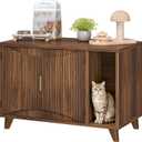 HOOBRO Cat Litter Box Enclosure, 31.5" Hidden Litter Box Furniture with Wave-Patterned Door & Side Entrance, Litter Box Cabinet with Raised Wooden Legs, Living Room End Side Table, Walnut WL28MW01