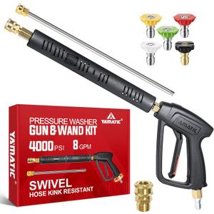 YAMATIC Pressure Washer Wand with Stainless Steel Extension Lance 4000PSI
Swivel 3/8" Quick Connect & M22-14mm 1/4" Outlet 5 Nozzle Tips, Replacement for Simpson, Craftsman for Foam Cannon Car Wash