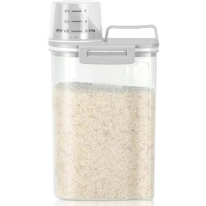 TBMax Rice Storage container 4 Lbs, Small Rice Dispenser with Measuring Cup, Grey Cereal Containers Flour Bin, Kitchen Food Storage Container and Pantry Organizers, Pet Dog Cat Food Dispenser
