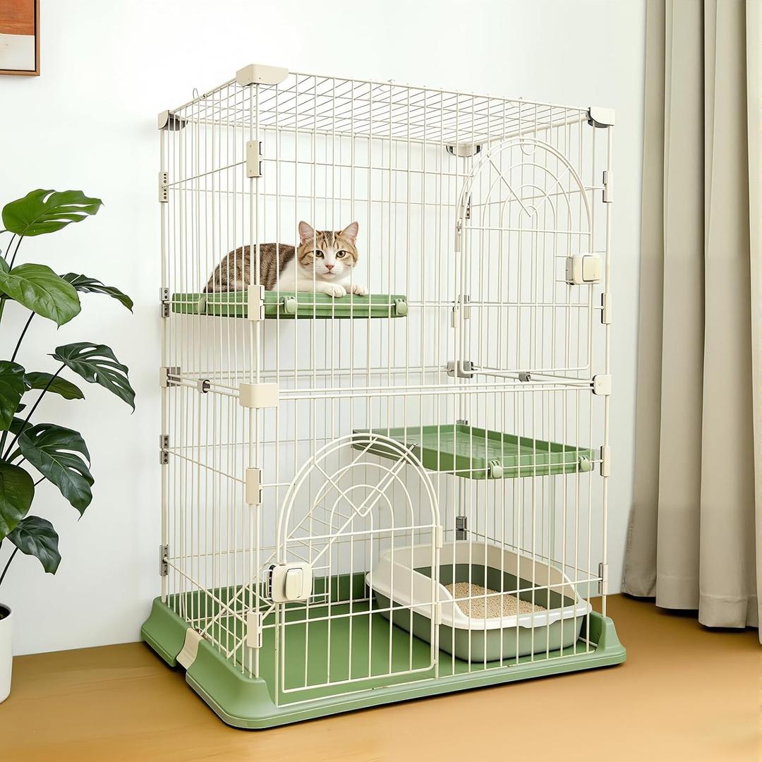 Cat Cage for Indoor Cats, DlY 2-Tier Catio & Cat Playpen with Escape-Proof Spacing, Sturdy Metal Cat Crate Kennel for Kittens, Ferrets & Small Animals