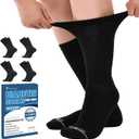Diabetic Socks for Men, 4 Pairs Seamless Crew Socks with Non Binding, Soft Cushioned Sole Sock with Loose Top, Diabetes Sock Men for Neuropathy, lymphedema, Edema, Swollen Feet, 8-11 (L)