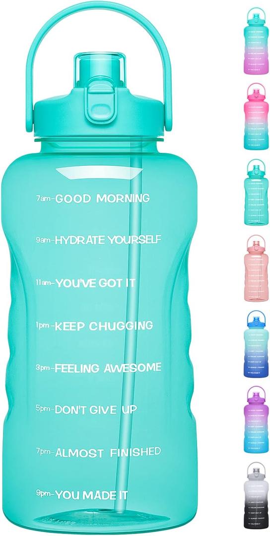 HydroPal 1 Gallon Water Bottles with Straw, 128 oz Water Bottle BPA Free Innovative 2-IN-1 Lid Gym Bottle with Times to Drink Motivational, Large for Sports Fitness Camping Water Jug 13.8X5.5 inch (Turquoise)