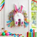 Easter Bunny Butt Wreath, Spring Door Decoration Kit, Colorful Ribbon and Floral Design, 18 x 15.9 Inches, Indoor Outdoor Welcome Sign (Classic)