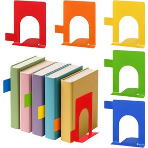 5 Set Metal Book Ends for Shelves Rainbow Book Shelf Dividers Library Shelf Marker Bookends Stopper Colorful Office Stand Holder for Heavy Books Desk Home Movies Kitchen Cds