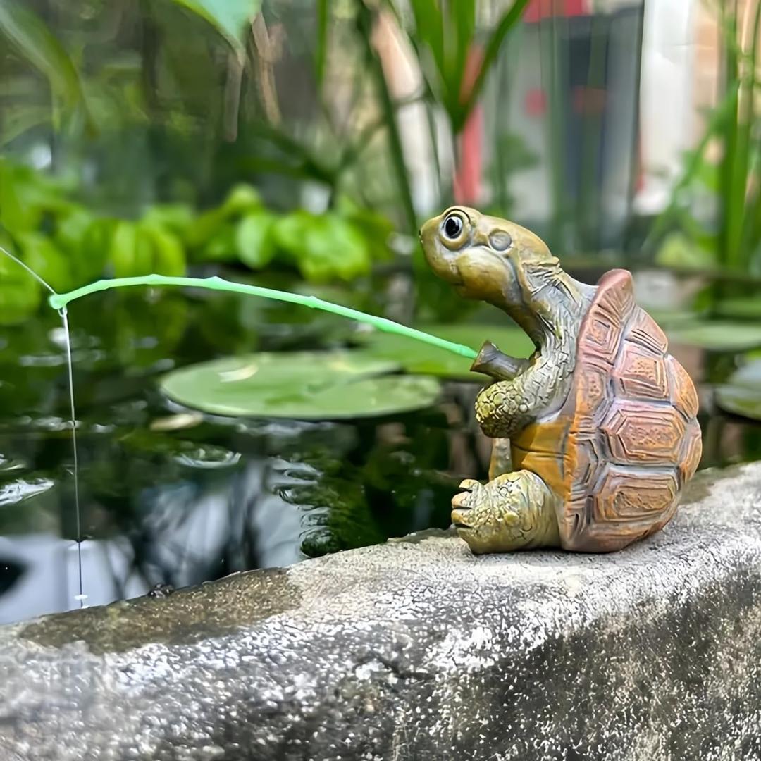 Charming Resin Turtle Fishing Statue, for Outdoor Garden, Patio, and Pond Decor, Ideal Gift Turtle Decor