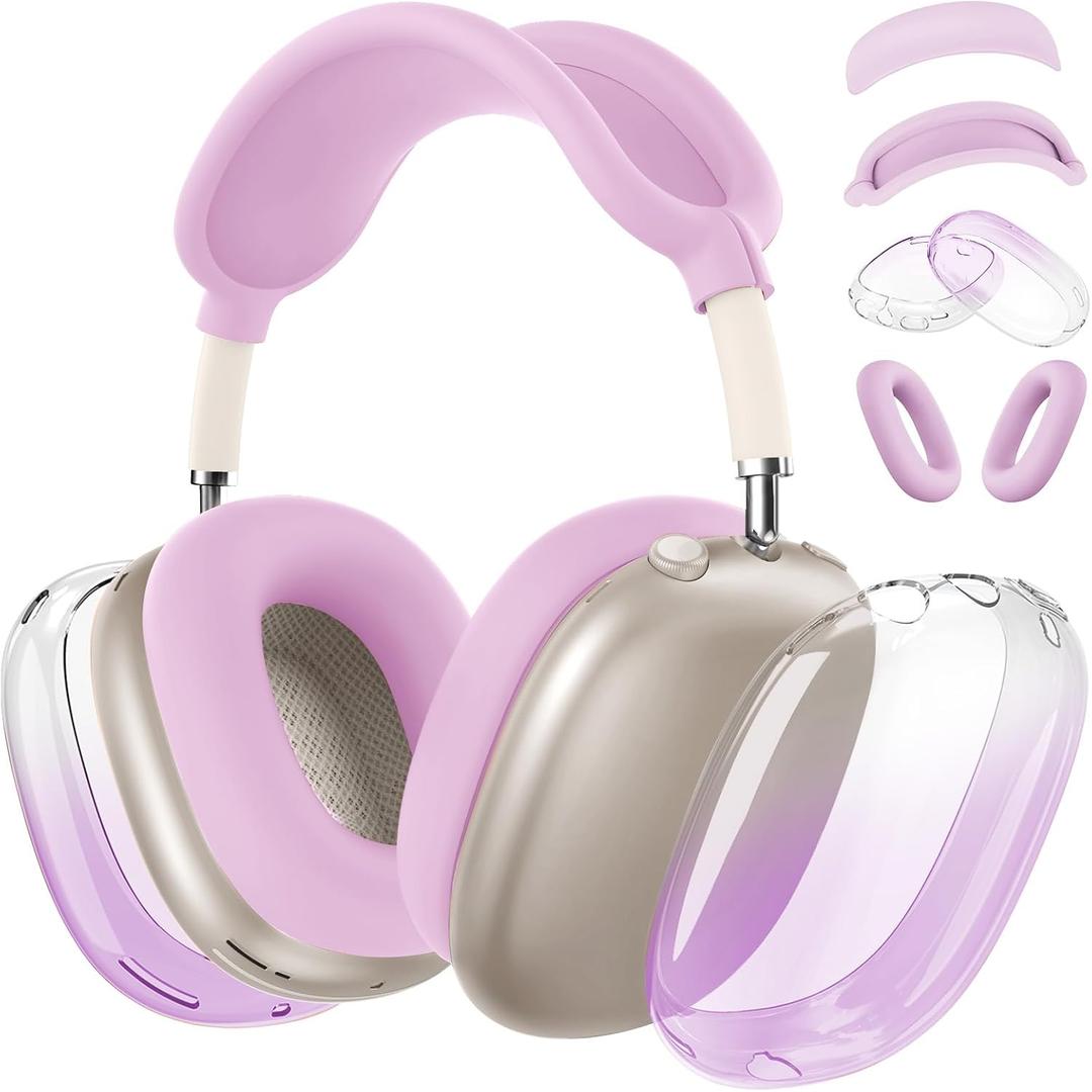 Silicone Case Cover for AirPods Max 2,Clear Gradient TPU Ear Cups Cover/Ear Pad Case Cover/Headband Cover for AirPods Max 2/1 (2026/2024/2020),Transparent Accessories for Apple AirPod Max,Light Purple