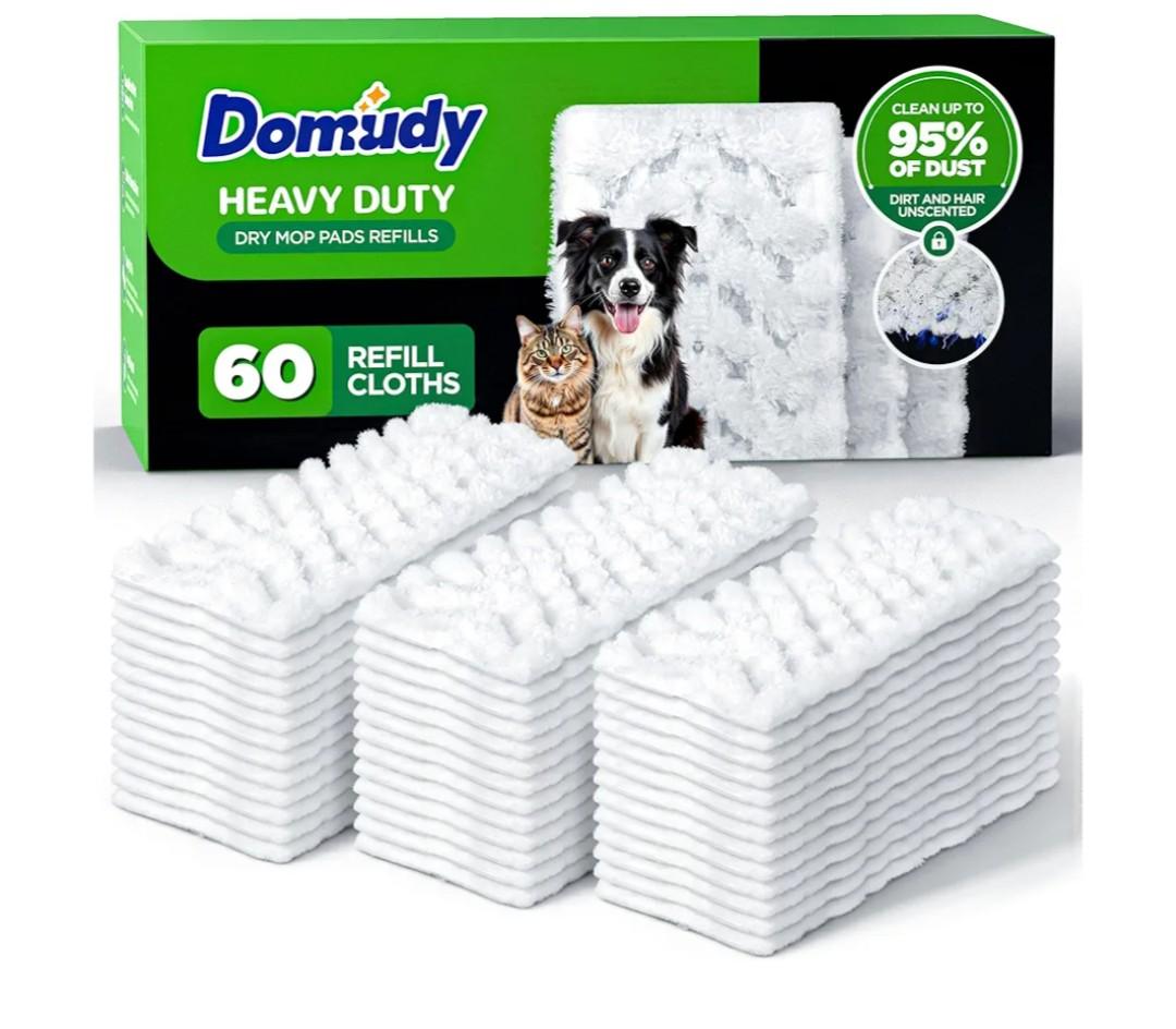 60 Count Heavy Duty Dry Sweeping Cloths Refills for Swiffer Sweeper Mop, Deep Clean Sweeper Pet Mop Pads for Multi Surface Floor Mopping & Cleaning, Disposable Dry Pad Refills Floor Duster, Unscented