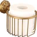 Vintage Wall-Mounted Toilet Paper Holder with Wire Basket Design, Antique Brass, Wall-Mounted Bath Hand Towel Holder with Braiding Carvings, Vintage Style. (Gold Carved Hanging Basket)