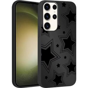 2 x Cute Cool Star Phone Case for Samsung Galaxy S23 Ultra 5G 6.8", Aesthetic Coquette Black Pattern Print Design Case Soft Slim Shockproof TPU Protective Funda Cover for Women Girls