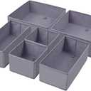 homyfort Dresser Drawer Organizer, Foldable Cloth Storage Box Closet Cube Basket Bins Containers Divider with Drawers for Underwear, Bras, Socks, Ties, Scarves, Set of 6, Grey
