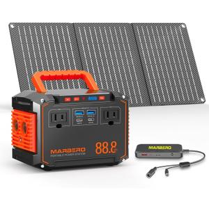 MARBERO 88.8Wh Portable Power Station with 30W Solar Panel 150W Peak Camping Solar Generator Power Bank with AC Outlet(2*AC,2*USB A, 2*USB C,) for Outdoor Travel Home Emergency Blackout Hurricane