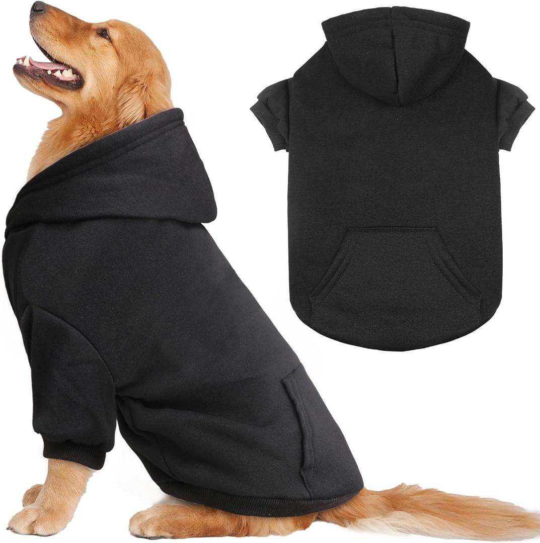 Dog Sweaters for Large Dogs Dog Hoodie Fleece Sweater Soft Clothes Sweatshirt with Pocket Hoodie for L Dogs(Black&XXL)