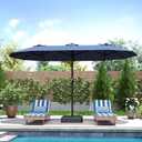 Kingdura 13ft Large Patio Umbrella with Base Included, Double-Sided Rectangle Outdoor Table Umbrella with 12 Reinforced Ribs, Crank Lift for Market Pool Deck Backyard, Navy blue