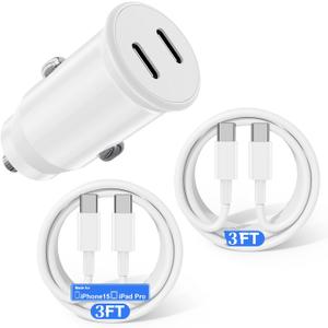 for iPhone 15 15 Pro Max Car Charger,40W Dual Port USB C Fast Apple Car Charger Adapter with [Apple MFi Certified] 2 Pack 3ft USB C Cable Fast Charging for iPhone 15/15 Pro/15 Plus,iPad Pro, White 