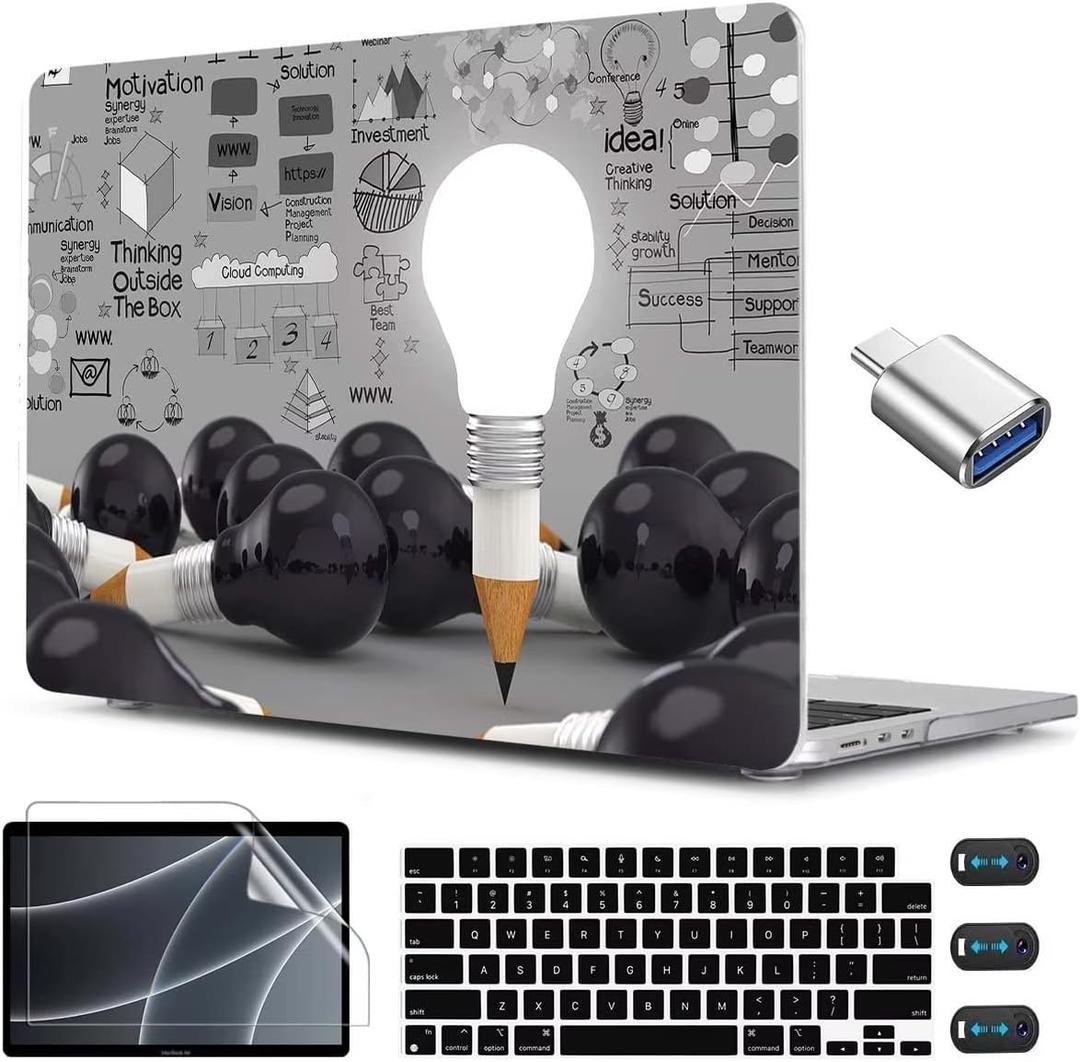 CISSOOK Creative Bulb Hard Shell Case for MacBook Air 13.6 inch 2026 2025 2024 2022 Release, Plastic Hard Shell Cover with Keyboard Cover for MacBook Air 13 M2 M3 M4 M5