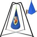Sensory Swing with Stand, Sensory Pod Chair and Swings Set, Heavy-Duty Metal X-Shaped Swing Frame, Hammock Chair Stand for Home and Adults, Indoor Outdoor 350LBS (Blue)