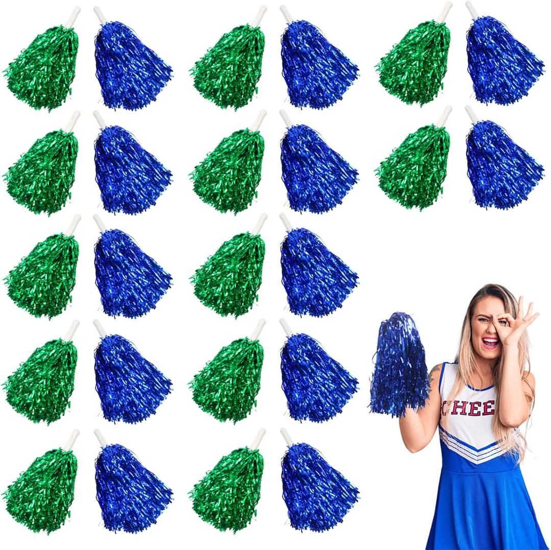 Lovecheer 24PCS Pom Poms Cheerleading Metallic Cheer Pom Poms with Handle Sports Team Spirit Cheering Squad for Kids Adults Party Gifts, 25 cm