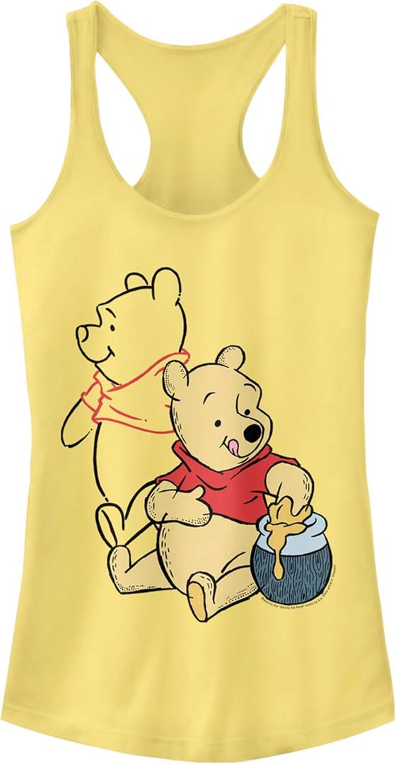 Disney Women's Winnie Pooh Line Art Slim Fit, Scoop Hem Racerback Tank (XX-Large, Banana)