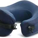 C CUSHION LAB Travel Pillow, Award-Winning Patented Ergonomic Design for Chin & Neck Support Memory Foam Neck Pillow, Compact Airplane Pillow for Traveling, Flight, Car (Navy, Large)