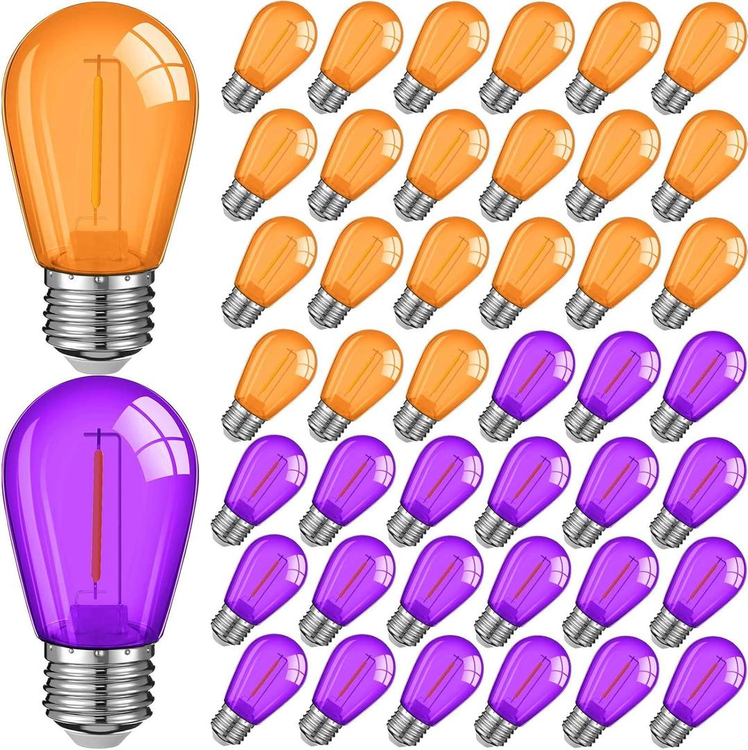 Mudder 60 Pack Halloween LED Light Bulbs 1w Replacement Light Bulbs S14 Shatterproof Waterproof String Lights Indoor Outdoor LED Lights Vintage Patio Bulb, E26 110v Regular Base (Purple and Orange)