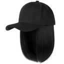YEKEYI Baseball Cap Wig with Hair Extensions Synthetic Wig Hat for Women Adjustable Baseball Hat (black)