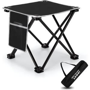Portable Camping Stool with Side Pocket Camping Seat 12.5in Foldable Comfortable Widening Heightening for Travel Camping Fishing Hiking Gardening Picnic Beach BBQ Outdoor (Black Folding Stool)