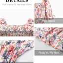 Womens Puff Short Sleeve Babydoll Tops Floral Summer Peplum Blouse Smocked Square Neck (XXL)